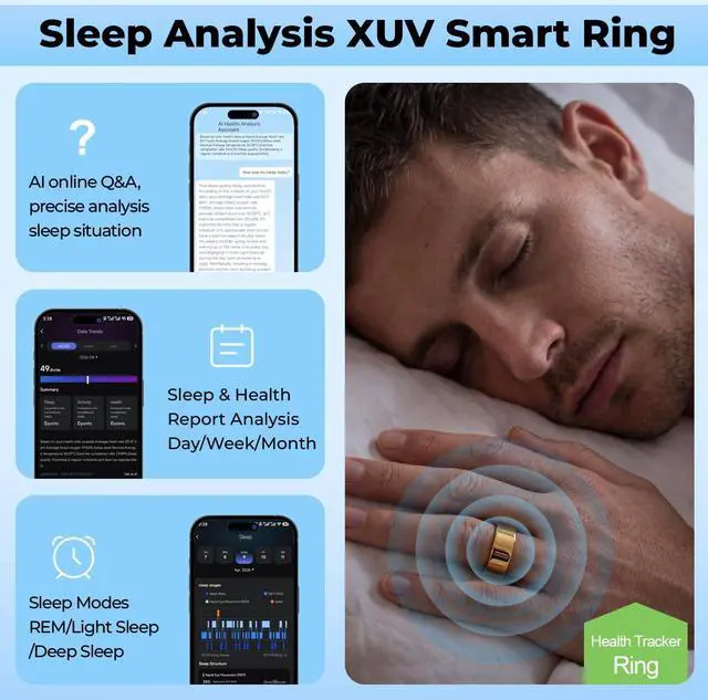 Alt view image 3 of 6 - Smart Health Rings for Men, Waterproof Sport Ring with Heart Rate, Blood Oxygen, Sleep, Step Counting, Vibration Alerts Smart Ring, No App fee, Compatible with iOS & Android(Gold, 11)