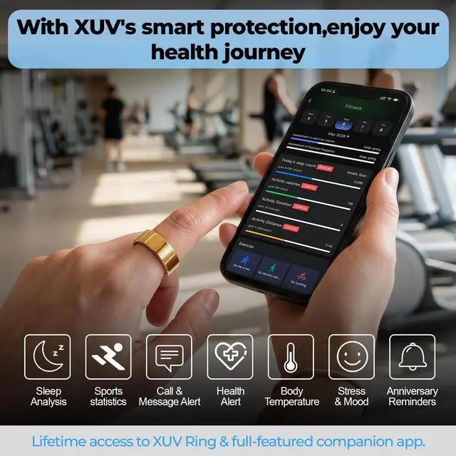 Alt view image 4 of 6 - Smart Health Rings for Men, Waterproof Sport Ring with Heart Rate, Blood Oxygen, Sleep, Step Counting, Vibration Alerts Smart Ring, No App fee, Compatible with iOS & Android(Gold, 11)