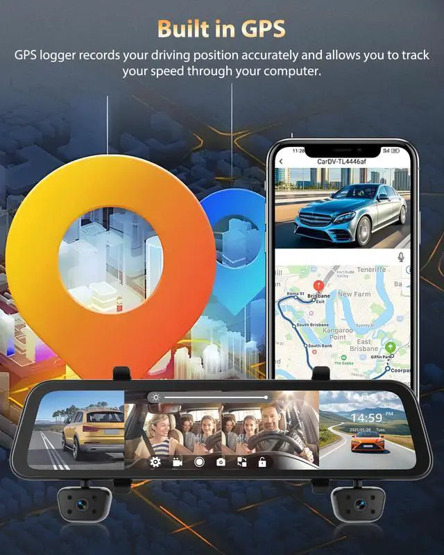 Alt view image 3 of 6 - 4 Channel Mirror Dash Cam 1080P Front and Rear/Inside 12 Touch Screen HD Rearview Mirror Dash Cam with G-Sensor GPS Parking Monitor Built-in WiFi