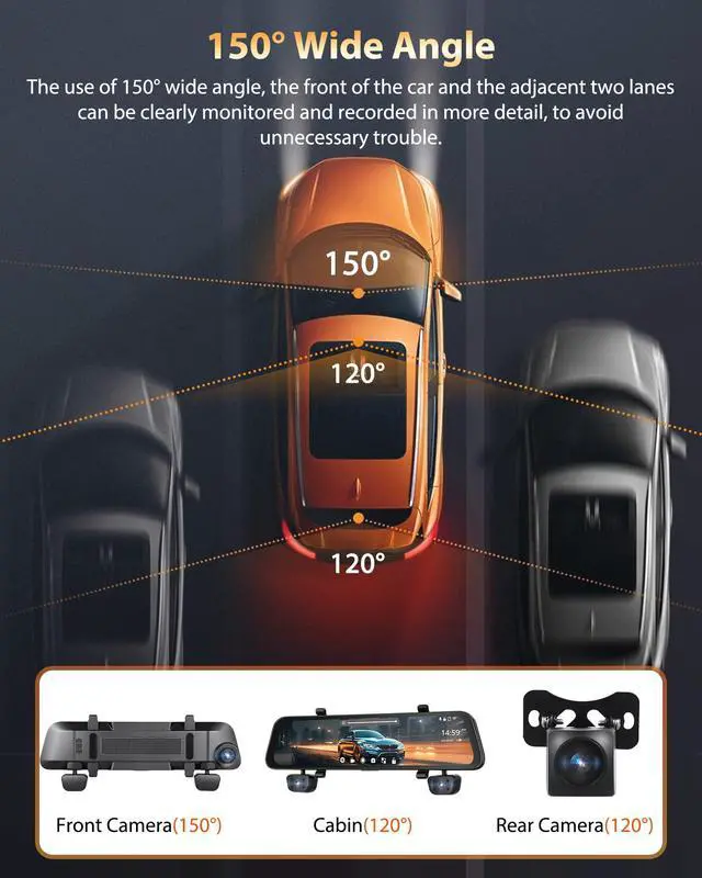Alt view image 4 of 6 - 4 Channel Mirror Dash Cam 1080P Front and Rear/Inside 12 Touch Screen HD Rearview Mirror Dash Cam with G-Sensor GPS Parking Monitor Built-in WiFi