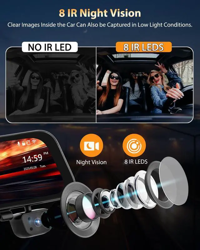 Alt view image 6 of 6 - 4 Channel Mirror Dash Cam 1080P Front and Rear/Inside 12 Touch Screen HD Rearview Mirror Dash Cam with G-Sensor GPS Parking Monitor Built-in WiFi