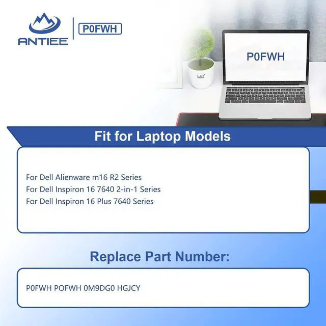 Alt view image 3 of 6 - P0FWH 90Wh Laptop Battery Replacement for Dell Alienware m16 R2 Inspiron 16 Plus 7640 Inspiron 16 7640 2-in-1 Series POFWH HGJCY 0M9DG0 11.7V 7692mAh 6-Cell