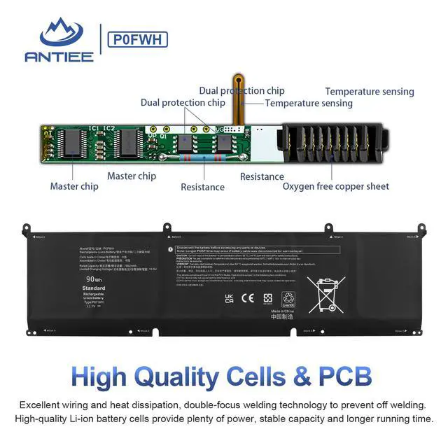 Alt view image 4 of 6 - P0FWH 90Wh Laptop Battery Replacement for Dell Alienware m16 R2 Inspiron 16 Plus 7640 Inspiron 16 7640 2-in-1 Series POFWH HGJCY 0M9DG0 11.7V 7692mAh 6-Cell