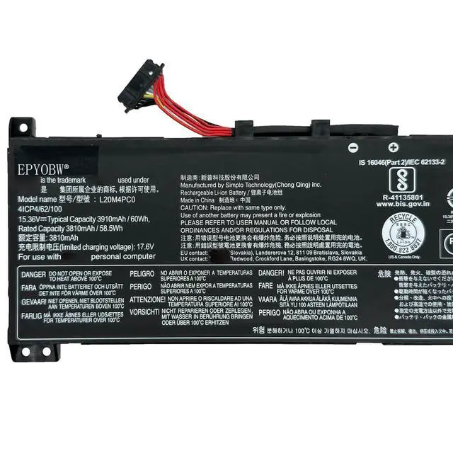 Alt view image 3 of 6 - L20M4PC0 Battery 60Wh 3910mAh 15.36V Compatible with Lenovo ideapad Gaming 3 15ACH6 15IHU6 / Legion 5 15ITH6H 15ITH6 15ACH6H 15ACH6 15ACH6A Series L20M4PC0 L20C4PC0 L20D4PC0 L20L4PC0