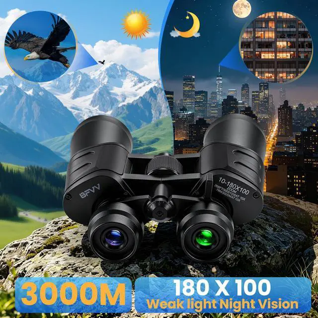 Alt view image 2 of 6 - 10-180x100 Zoom Binoculars for Adults, Day/Low Light Night Vision High Powered Binoculars with BAK4 & FMC Lens, Waterproof Fogproof for Hunting Birdwatching Travel Sports Concerts Gift for Men