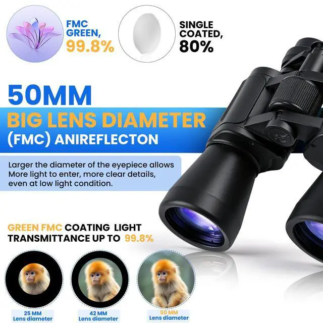 Alt view image 4 of 6 - 10-180x100 Zoom Binoculars for Adults, Day/Low Light Night Vision High Powered Binoculars with BAK4 & FMC Lens, Waterproof Fogproof for Hunting Birdwatching Travel Sports Concerts Gift for Men