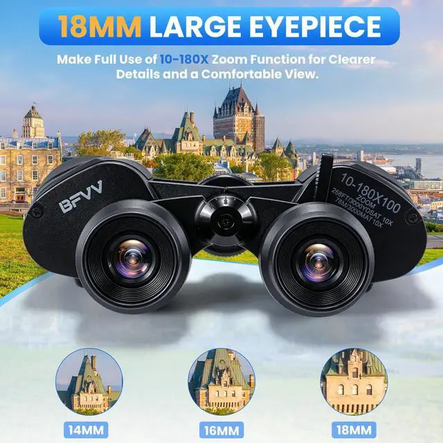 Alt view image 5 of 6 - 10-180x100 Zoom Binoculars for Adults, Day/Low Light Night Vision High Powered Binoculars with BAK4 & FMC Lens, Waterproof Fogproof for Hunting Birdwatching Travel Sports Concerts Gift for Men