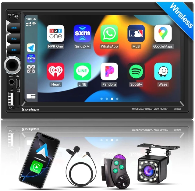 Main image of Wireless Apple CarPlay Double Din,7" Car Bluetooth 5.2,FM Car Radio,IPS 1024*600 Touch Screen Car Stereo,Backup Camera,Android Auto,DSP Subwoofer,USB,SWC,MIC,Car Audio Receiver,Car Play,178*100mm,180W