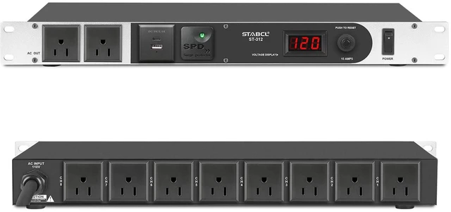 Main image of Professional 1U Rack Mount PDU Power Strip 10 Outlets with Type-c and USB charg, 100-240V/15A Surge Protector Power Supply for for Network Server Racks, Audio Equipment, 6ft Power Cord