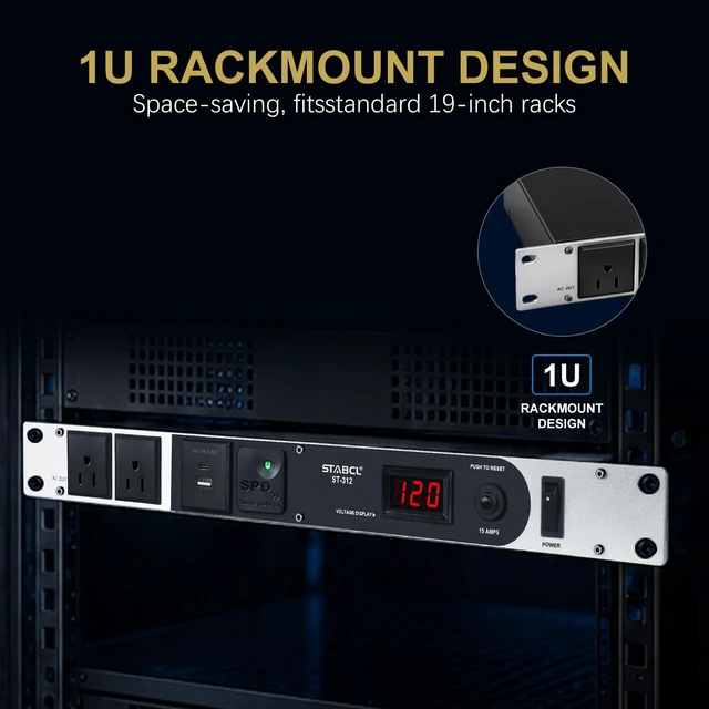 Alt view image 4 of 6 - Professional 1U Rack Mount PDU Power Strip 10 Outlets with Type-c and USB charg, 100-240V/15A Surge Protector Power Supply for for Network Server Racks, Audio Equipment, 6ft Power Cord