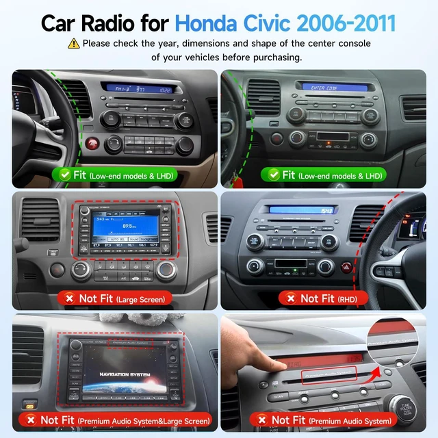 Alt view image 2 of 6 - Double Din Linux Stereo for Honda Civic 2006 2007 2008 2009 2010 2011 | Fast Boot 9inch IPS Screen for Civic Radio with Wireless Carplay,Android Auto,Bluetooth,FM,Mirrorlink,SWC,Camera