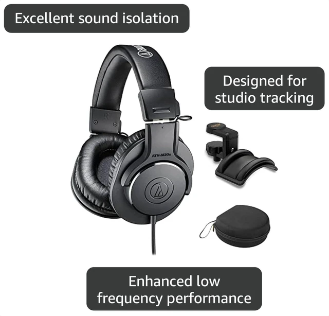 Alt view image 3 of 6 - ATH-M20x Closed-Back Monitor Headphones Bundle with Auray Headphones Holder and Headphone Case
