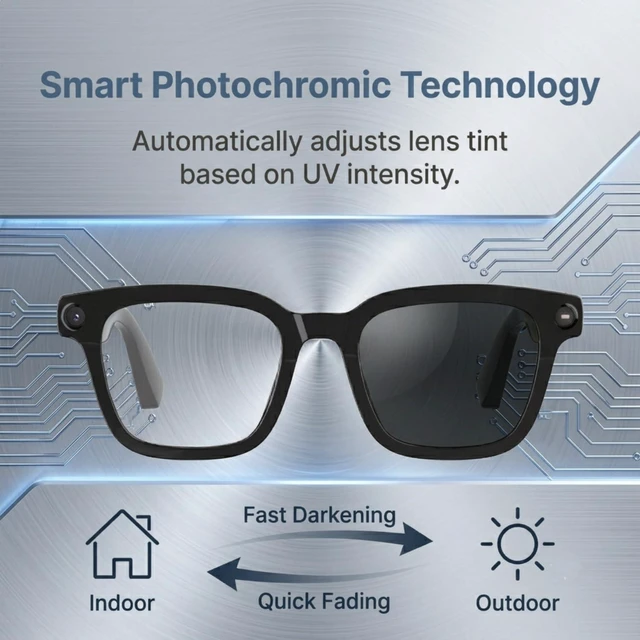 Alt view image 5 of 6 - AI Smart Glasses with Camera, 8MP HD Camera Glasses for Women Men | 1200P HD Video Recording, AI Object Recognition, Voice Assistant, Open-Ear Bluetooth Audio, Photochromic Lenses, Travel, Vlog