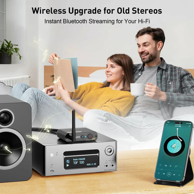 Alt view image 2 of 6 - DS200Plus Bluetooth 5.3 Receiver for Home Stereo with Audiophile DAC | HiFi Wireless Audio Adapter with LDAC, aptX HD & Low Latency, Long Range, Optical Coaxial RCA Outputs
