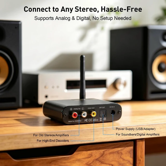 Alt view image 5 of 6 - DS200Plus Bluetooth 5.3 Receiver for Home Stereo with Audiophile DAC | HiFi Wireless Audio Adapter with LDAC, aptX HD & Low Latency, Long Range, Optical Coaxial RCA Outputs