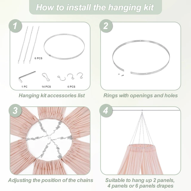 Alt view image 3 of 5 - 24 Inches Silver Metallic Ceiling Drapes Hanging Kit for 6 Panels Wedding Drapes Decorations Canopy Hoop Metal Hardware Kit