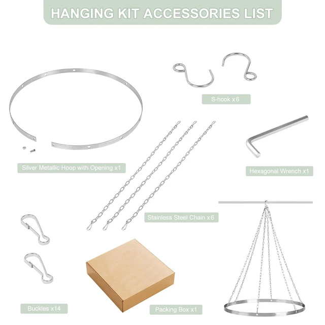 Alt view image 5 of 5 - 24 Inches Silver Metallic Ceiling Drapes Hanging Kit for 6 Panels Wedding Drapes Decorations Canopy Hoop Metal Hardware Kit