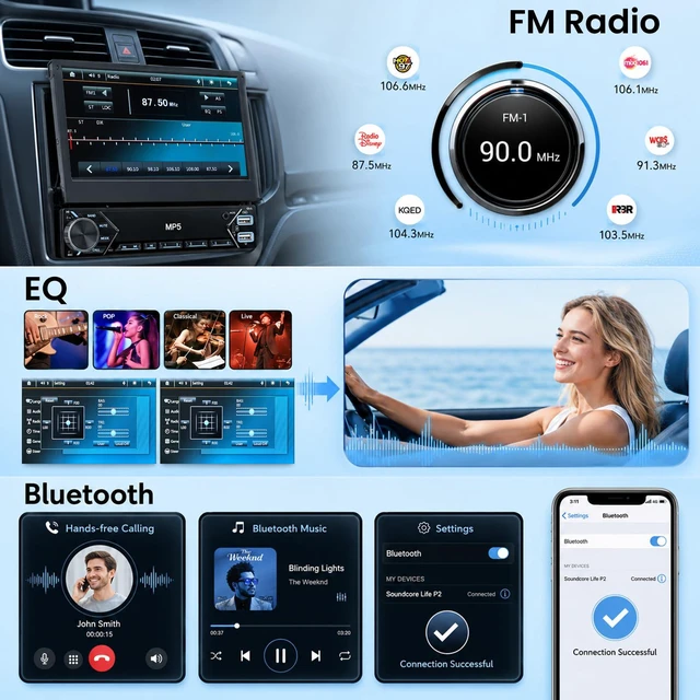 Alt view image 5 of 6 - 7 Inch Flip Out Touchscreen Car Stereo-Single DIN with Bluetooth 5.0, Mirror Link, Backup Camera & Type-C Fast Charging | Compatible with Most Vehicles