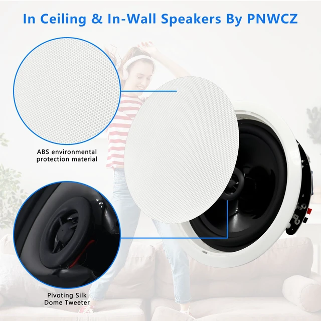 Alt view image 4 of 6 - 6.5'' Bluetooth in Ceiling Speakers with Wall Amplifier Receiver 600W Flush Mount Ceiling & in-Wall Speaker System for Home Theater Office Bathroom Living Room Kitchen(2Pairs)