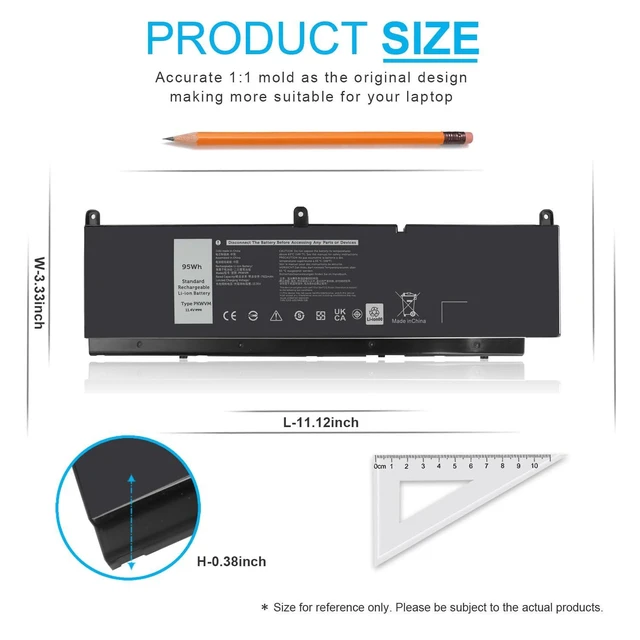 Alt view image 4 of 6 - 95Wh Type PKWVM 11.4V Laptop Battery Replacement for Dell Precision 7550 7560 7750 7760 P93F P93F001 P93F002 P44E P44E001 P44E002 453-BBCQ C903V CR72X 17C06 0CR72X 0447VR 068N03