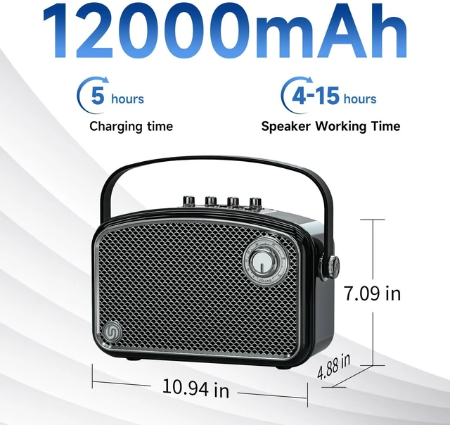 Alt view image 6 of 6 - Bluetooth Speaker 120W Peak Powerful HiFi Loud Sound with Deep Bass, Dual DSP Chips, Bass/Treble controls, Vintage Decor Portable Wireless Boombox Speakers Ideal Gift for Party Camping Backyard