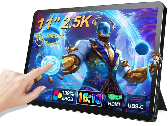 Main image of 11" 2.5K Touchscreen Portable Monitor, 2560x1600 IPS Display 16:10,USB-C & Mini HDMI, VESA Stand Compatible with Laptops, Desktops, Phones, PS, Mac, Xbox, Switch, and Other Gaming
