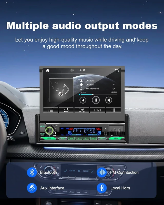 Alt view image 5 of 6 - Single Din Motorized Flip Out Car Stereo with CarPlay and Android Auto, 7 Inch Touchscreen Car Radio, Bluetooth, FM AM RDS, DSP, Backup Camera Input, Steering Wheel Control, USB