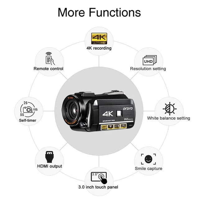 Alt view image 2 of 6 - UHD 4K Video Camera IR Night Vision Vlogging Camera for YouTube Digital Zoom Recorder with Microphone, Wide Angle Lens, LED Video Light, Handheld Stabilizer, Carrying Case,64GB Memory Card