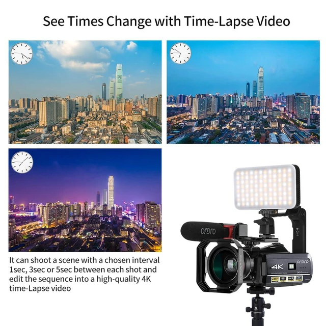 Alt view image 3 of 6 - UHD 4K Video Camera IR Night Vision Vlogging Camera for YouTube Digital Zoom Recorder with Microphone, Wide Angle Lens, LED Video Light, Handheld Stabilizer, Carrying Case,64GB Memory Card