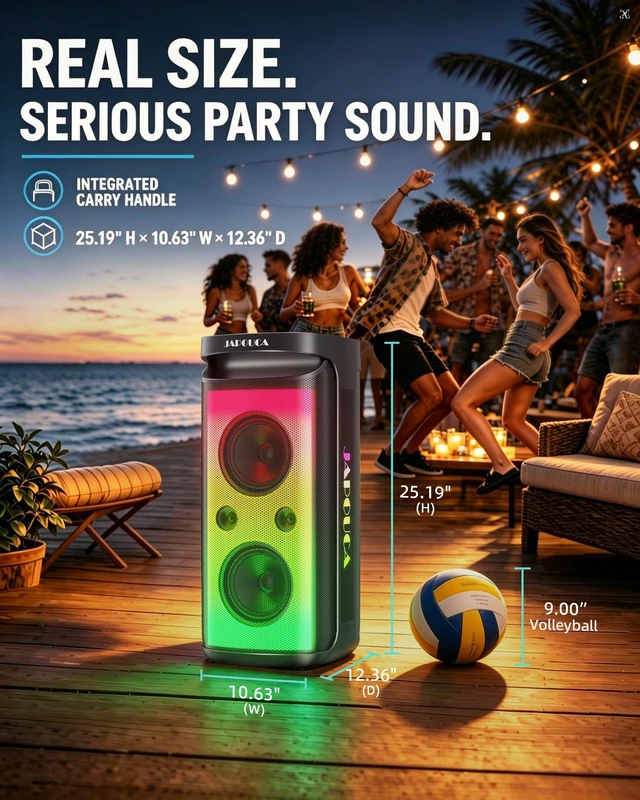 Alt view image 2 of 6 - 400W Peak Bluetooth Party Speaker, 125dB Loud with Deep Bass & LED Lights. Features BT5.3, Mic & Guitar Inputs, Plus Bass/Treble/Echo Controls. Portable & Powerful for All Gatherings and Parties