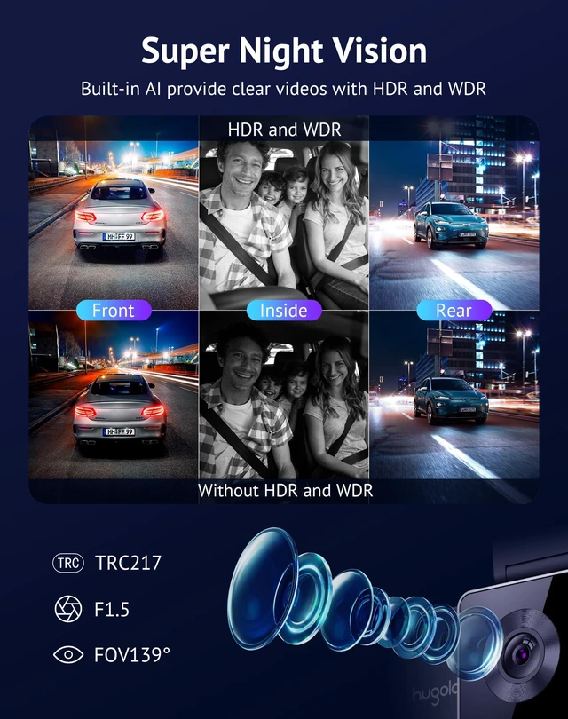 Alt view image 3 of 6 - 3 Channel Dash Cam 4K+1080P+1080P HD Triple Dashcam with 5G WiFi, 3" IPS Touch Screen, Front and Rear Inside Loop Recording Car Camera with 128G Micro SD Card, Built-in GPS, IR Night Vision