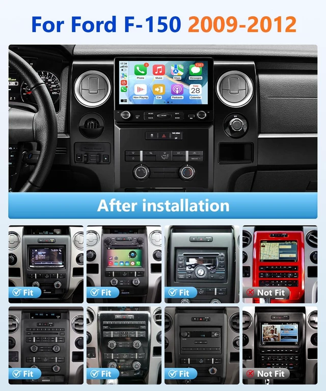 Alt view image 2 of 6 - 8Core Car Stereo for Ford F150 2009 2010 2011 2012 (Manual A/C), 10.2" Touch Screen for F-150 Car Play Radio Wireless CarPlay Android Auto 5G WiFi/FM RDS/DSP/HiFi/GPS Navi/Camera/MIC, 4G+64G