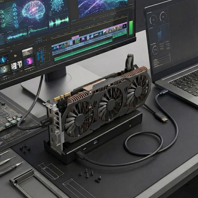 Alt view image 4 of 6 - 80Gbps eGPU Enclosure, Compatible with Thunderbolt 5 & USB4, External GPU Dock with JHL9480 Controller, Supports PD 140W Charging, Daisy Chain, DC/SFX/ATX Power Support, for Windows & Mac