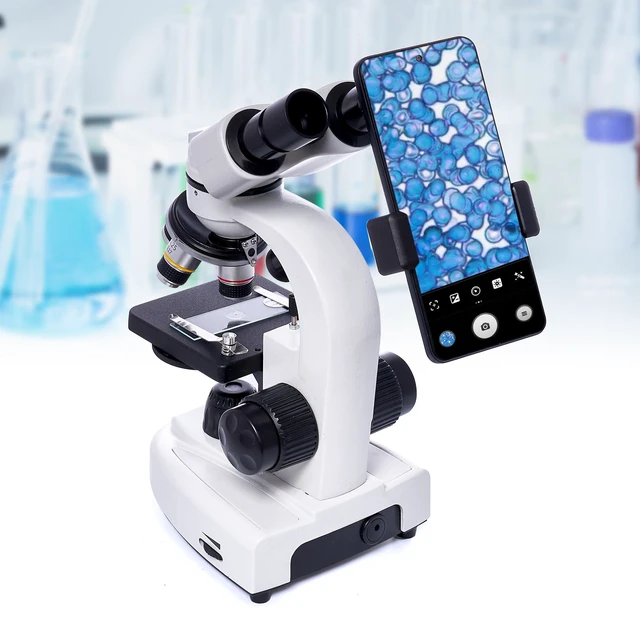 Alt view image 3 of 6 - 200X-5000X Binocular Compound Microscope for Adults & Students | Wide-field optics, 4 achromatic objectives, mechanical stage, coaxial focus and phone adapter for school, home and lab use