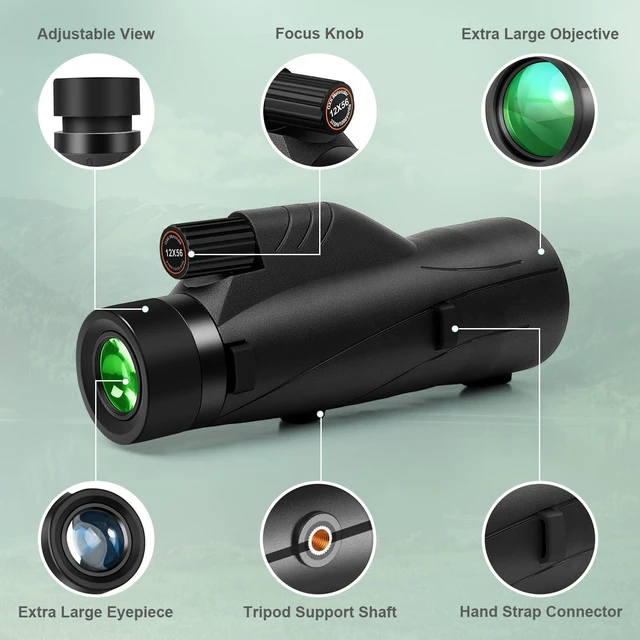 Alt view image 2 of 6 - 12x56 High Power Monocular Telescope with Smartphone Adapter Tripod, Black | Larger Vision Monoculars for Adults with BAK4 Prism & FMC Lens, Suitable for Bird Watching Hunting Hiking Camping Travel