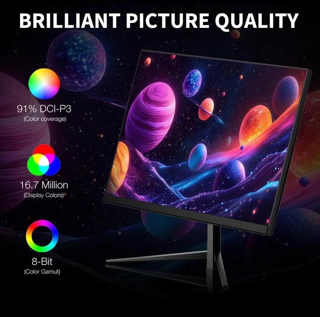 Alt view image 3 of 6 - 24 Inch Gaming Monitor, FHD 1080P IPS Display, 100Hz Computer Monitor, 3ms MPRT, Built-in Speakers, HDMI & DisplayPort, VESA Mount, Low Blue Light, Flicker-Free, 16.7M Colors