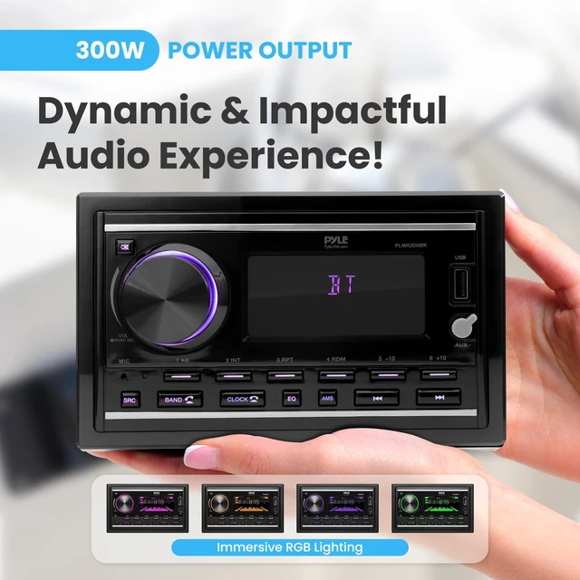 Alt view image 3 of 6 - Boat Bluetooth Marine Stereo Receiver - Marine Head Unit Double DIN Stereo Receiver Power Amplifier & Speaker Kit - Hands-Free Calling, AM/FM/MP3/BT/USB/AUX - Remote, Speakers - PLMR2DNBK