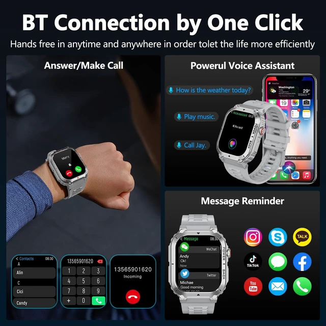 Alt view image 2 of 6 - Military Smart Watch with GPS and Map(Answer/Make Call), Smartwatches with Health Monitor, Compass/Altitude/Air Pressure,100+ Sport Modes, Fitness Tracker for Android/iPhone (with GPS+Map, Gray)