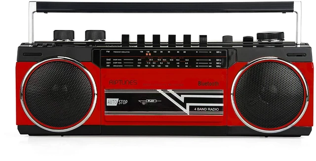 Main image of Cassette Boombox, Retro Blueooth Boombox, Cassette Player and Recorder, AM/FM/SW-1-SW2 Radio-4-Band Radio, USB, and SD, RED