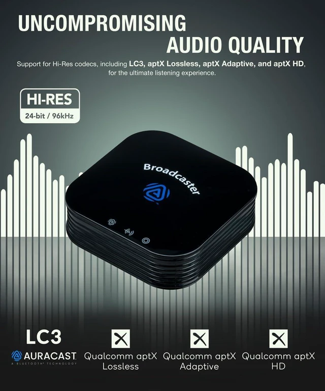Alt view image 3 of 6 - JY300 Neckband Headphones + BA210 v2 Auracast Transmitter Bundle, aptX Lossless & LC3, 40-Hour Battery, Optical, RCA & 3.5 mm Input