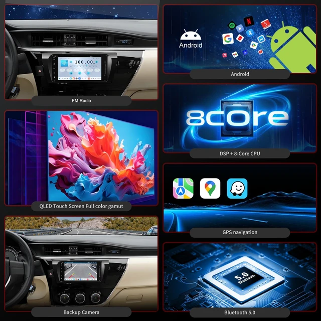 Alt view image 5 of 6 - 4G Network Radio for Toyota Corolla Upgrade 2014 2015 2016,Stereo Replacement,QLED Touch Screen,8core CPU,Carplay and Android Auto