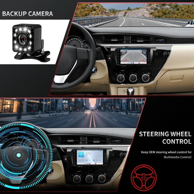 Alt view image 6 of 6 - 4G Network Radio for Toyota Corolla Upgrade 2014 2015 2016,Stereo Replacement,QLED Touch Screen,8core CPU,Carplay and Android Auto