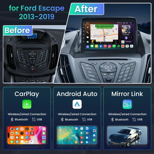 Alt view image 2 of 6 - Android 13 Car Radio Stereo for Ford Escape 20132019, 9" 1280×800 Touch Screen Head Unit (4-Core + 64G ROM, 5G WiFi) with Wireless CarPlay & Android Auto, Bluetooth, GPS, DSP EQ, Backup