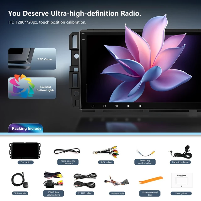 Alt view image 5 of 5 - 8 Inch Car Radio Stereo Upgrade 4Ram 64Rom Android 13 for Chevy Silverado GMC Sierra Yukon with CarPlay Android Auto 1080P Backup Camera/BT5.4/AirPlay/AM+FM