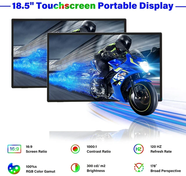 Alt view image 2 of 6 - 18.5 inch Portable Monitor 1920x1080 IPS Touchscreen 120HZ 1080P Touch Display with HDMI USB-C, Built-in Speakers, Kickstand VESA for Xbox PS4/5 Laptop Mac PC