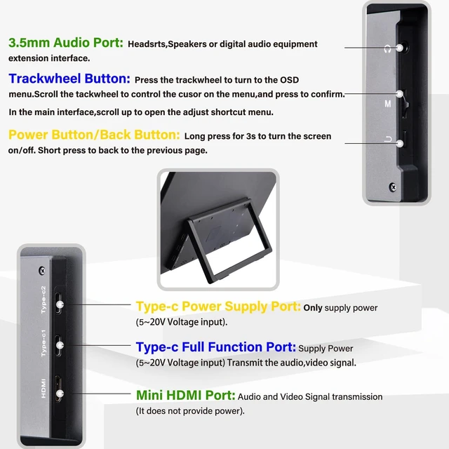 Alt view image 3 of 6 - 18.5 inch Portable Monitor 1920x1080 IPS Touchscreen 120HZ 1080P Touch Display with HDMI USB-C, Built-in Speakers, Kickstand VESA for Xbox PS4/5 Laptop Mac PC