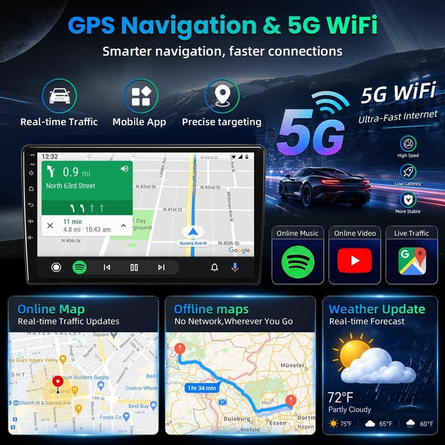 Alt view image 4 of 6 - Android 15 Car Radio Stereo for Toyota Corolla 2014-2016 | 10-Inch 1280*800 IPS Touchscreen Upgrade Wireless Carplay Android Auto Bluetooth5.0 GPS 5G WiFi 1080P Backup Camera FM SWC