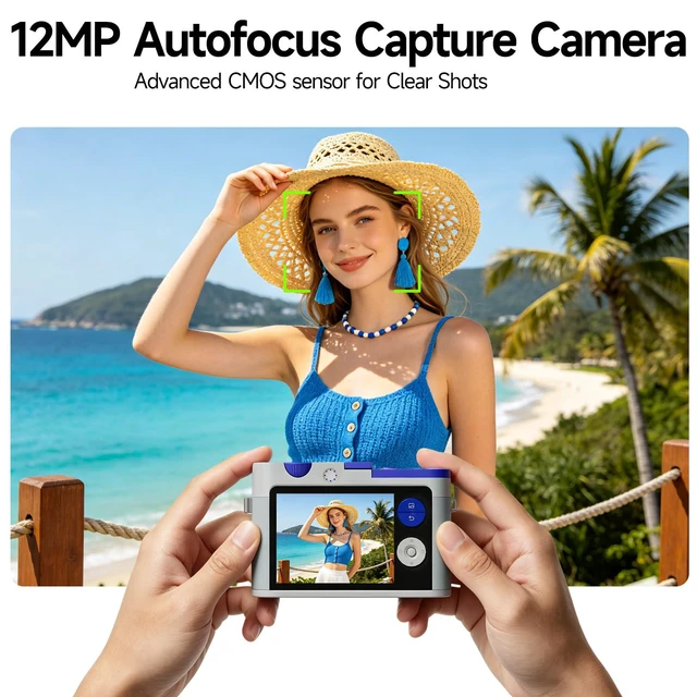 Alt view image 3 of 6 - CHUZHAO Aesthetic Retro Camera, Autofocus 12MP 1080P with Fill Light Creative Filters 16GB Card, Compact Travel Point and Shoot Digital Camera for Boys Girls and Teens, Gray