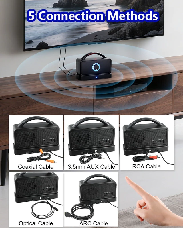 Alt view image 6 of 6 - 5.8 GHz Wireless TV Speakers for Hard of Hearing Seniors, Portable TV Speakers for Smart TV, No More Struggling for Volume, No Sound Lag, 5 Cables Include to Connect TV
