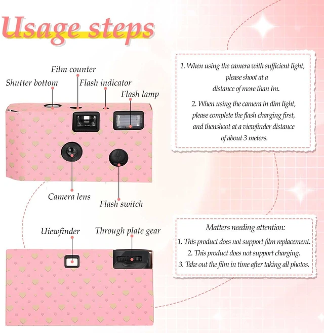 Alt view image 3 of 6 - 6 Pack Disposable Cameras - 35mm Single Use with Flash, Black & White Film for Weddings, Parties & Travel